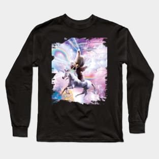 Laser Eyes Space Llama On Sloth Unicorn - Rainbow Long Sleeve T-Shirt